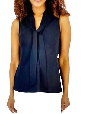 Kasper Women's Solid Tie-Front Sleeveless Woven Blouse Black XXL NWT